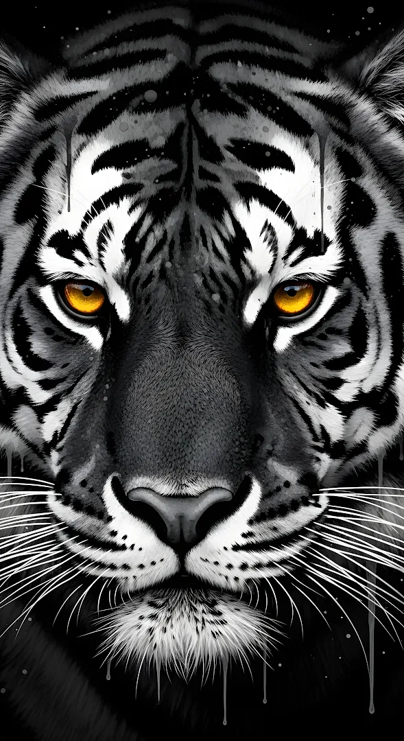 Intense Black and White Tiger Portrait with Amber Eyes Art