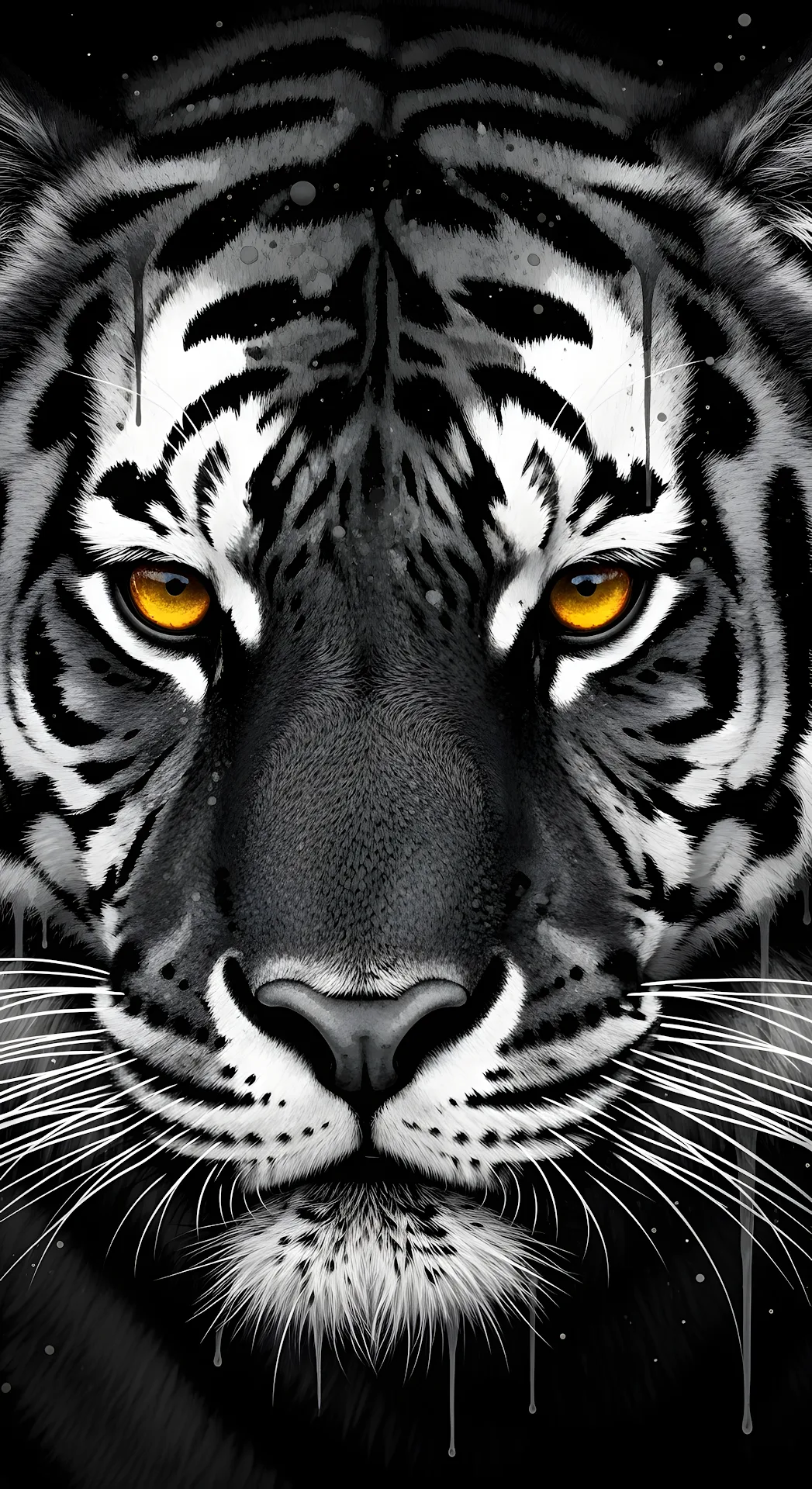 Intense Black and White Tiger Portrait with Amber Eyes Art - Free 4K mobile Wallpaper