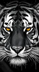 Intense Black and White Tiger Portrait with Amber Eyes Art