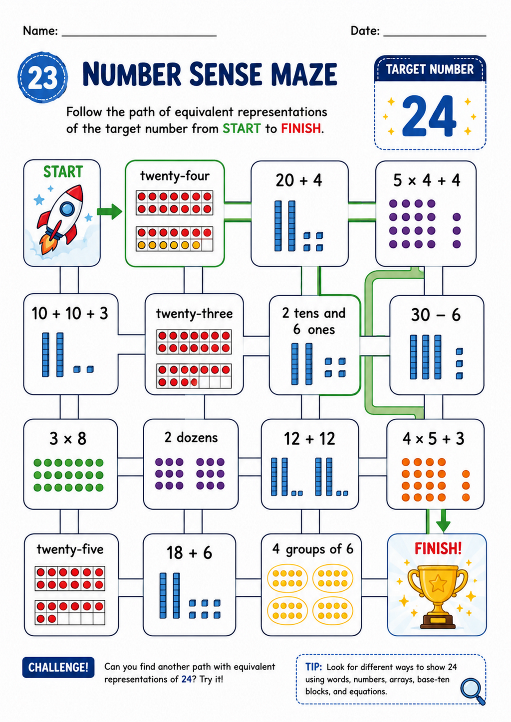 Number Sense Maze Worksheet