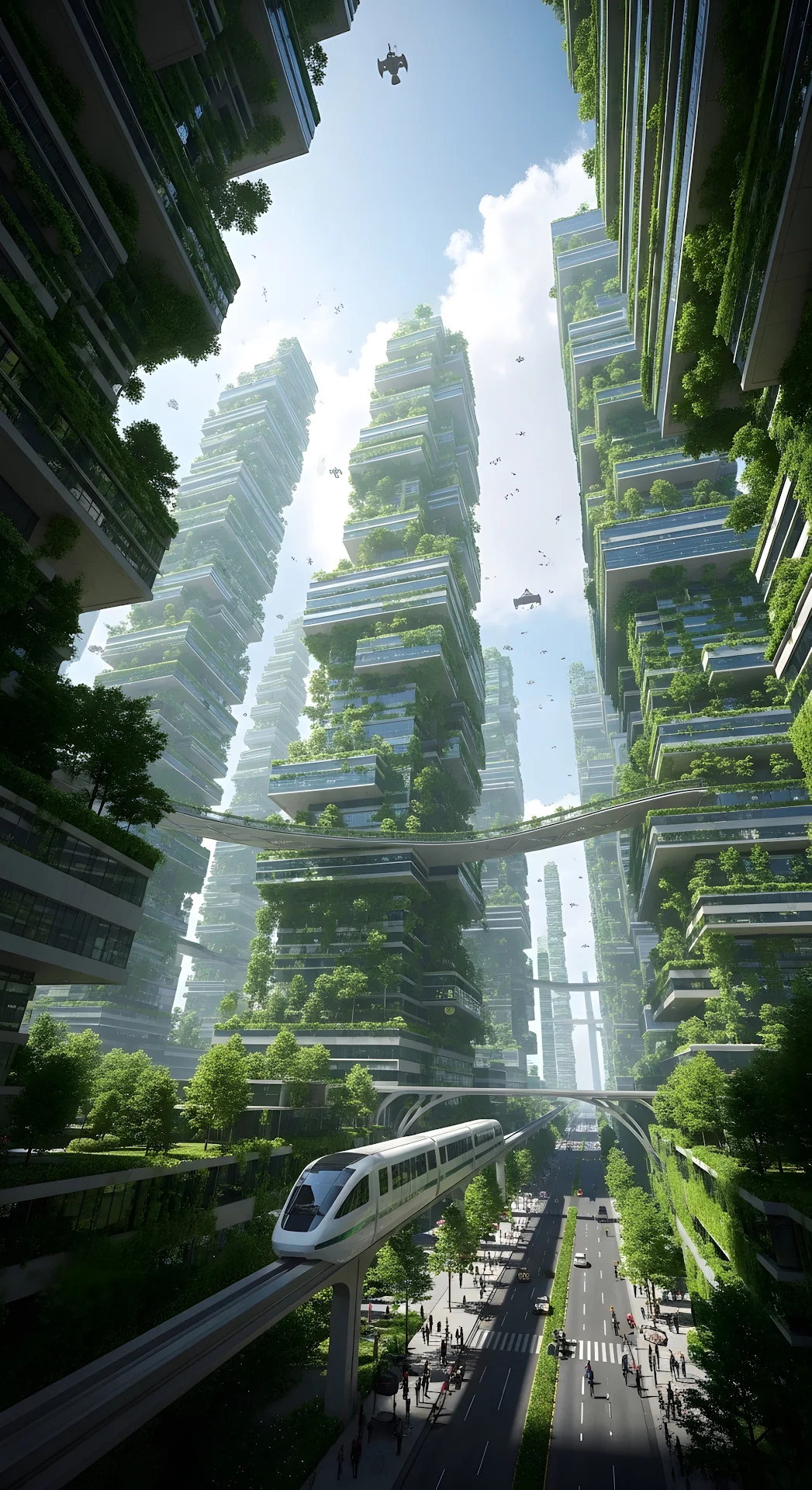Biophilic Vertical Gardens in Sustainable Future City Architecture - Free 4K mobile Wallpaper