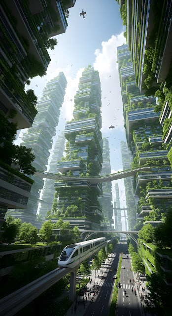 Biophilic Vertical Gardens in Sustainable Future City Architecture - Free mobile Wallpaper