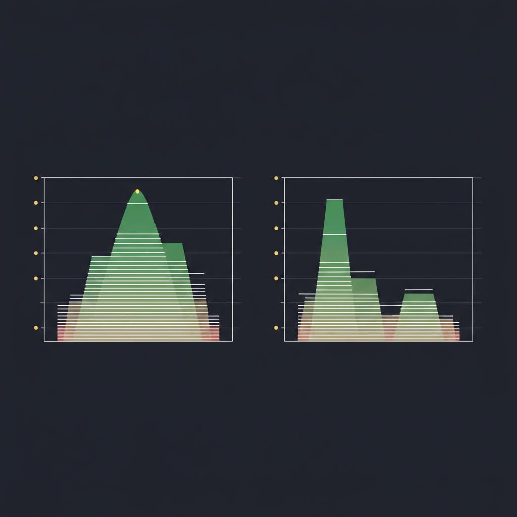 Minimalist 2D vector comparison of two exchange order books side by side showing deep versus shallow liquidity in Finance Police colors crypto trading for beginners