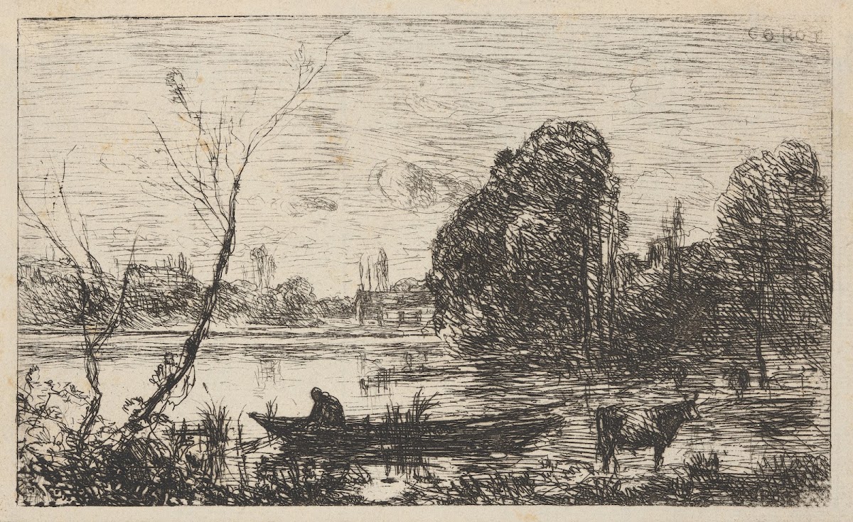 Avray Town Pond with boatman Effect of evening 1862