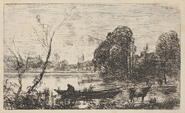 Avray Town Pond with boatman Effect of evening 1862
