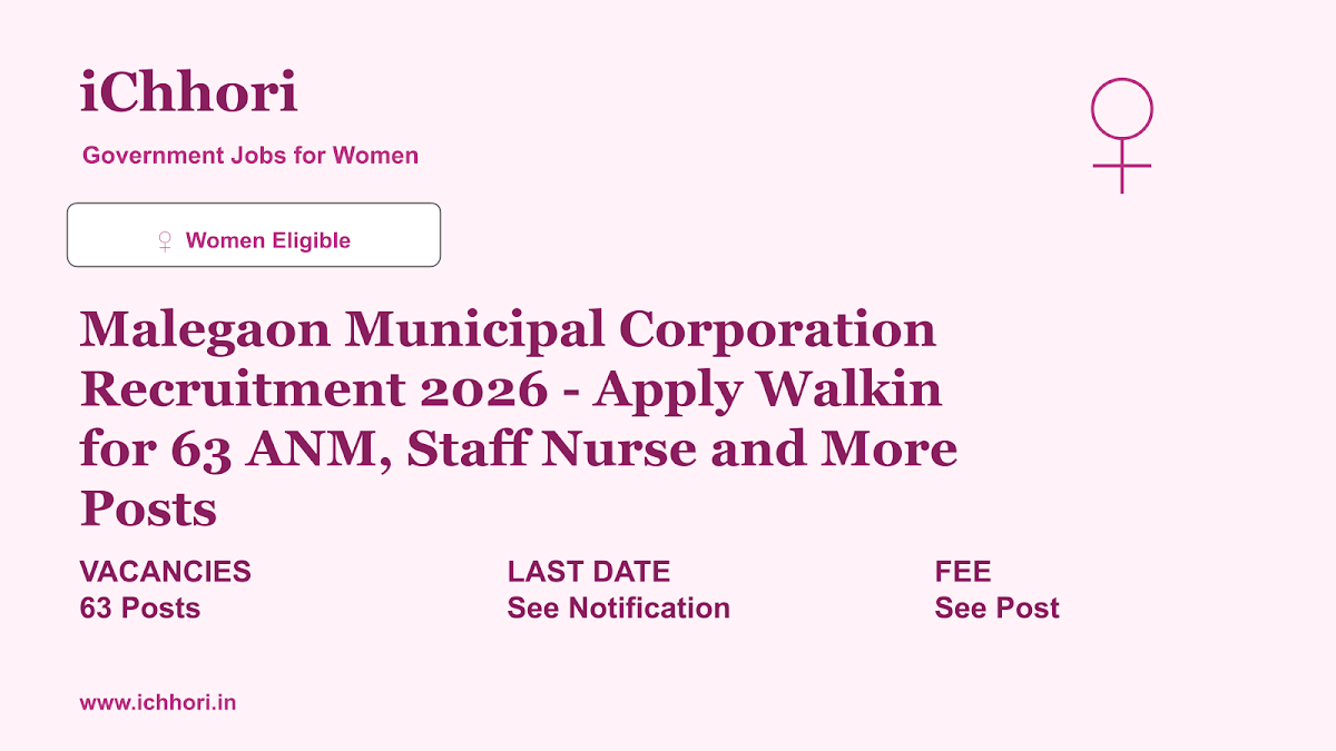 Malegaon Municipal Corporation Recruitment 2026 - Apply Walkin for 63 ANM, Staff Nurse and More Posts - iChhori