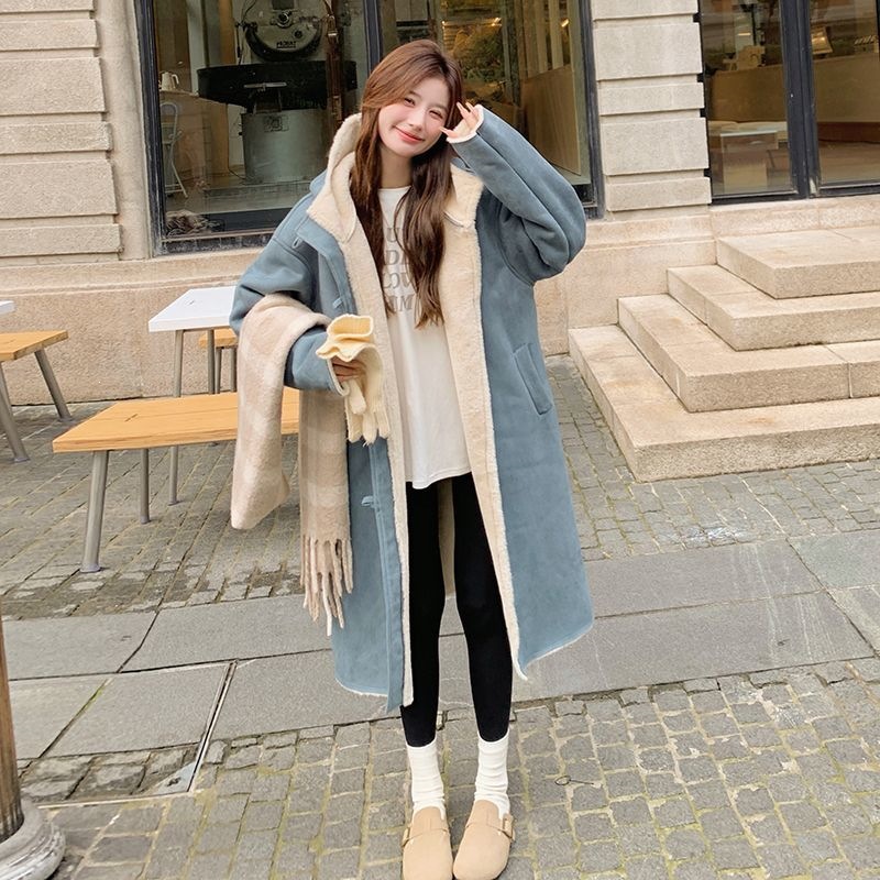 Lamb fleece coat, suede look, insulated