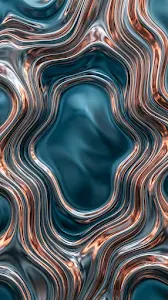 Abstract Liquid Metallic Teal and Rose Gold Fluid Surface Wallpaper