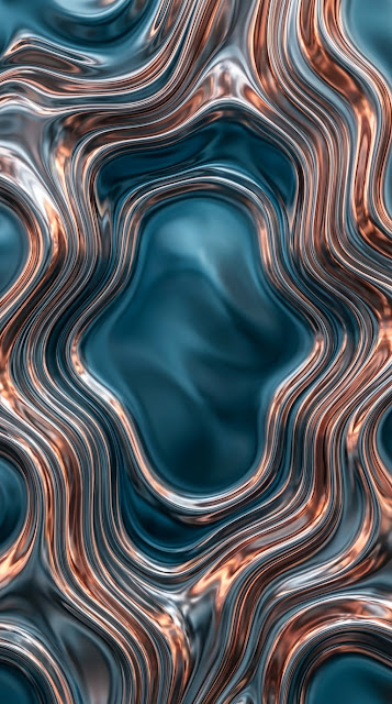 Abstract Liquid Metallic Teal and Rose Gold Fluid Surface Wallpaper - Free mobile Wallpaper