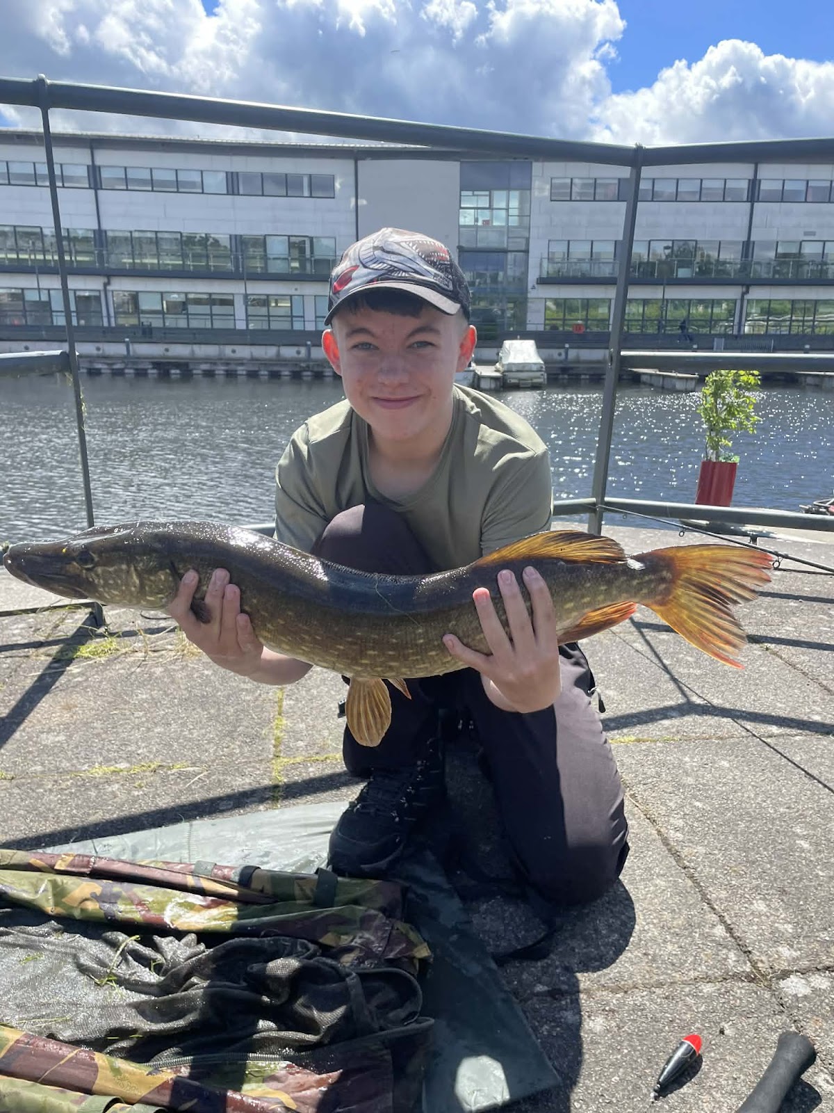 Arran Wards with a Pike caught float fishing mackerel deadbait on the canal at Kirkintilloch