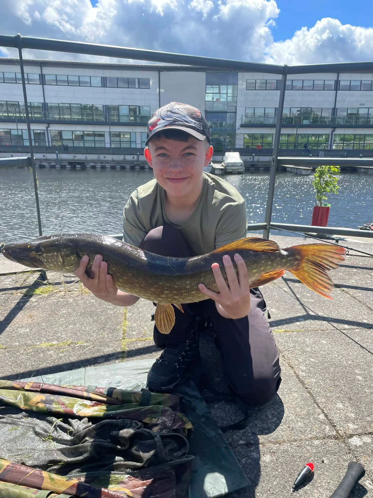 Arran Wards with a Pike caught float fishing mackerel deadbait on the canal at Kirkintilloch