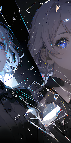 Anime Girl, Broken Glass, Blue Eyes, Digital Art 4K Wallpaper Background