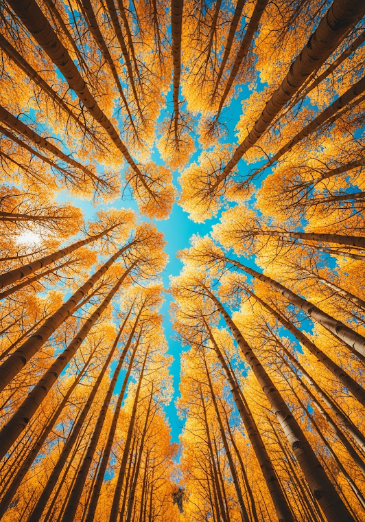 Low Angle View of Golden Autumn Aspen Canopy