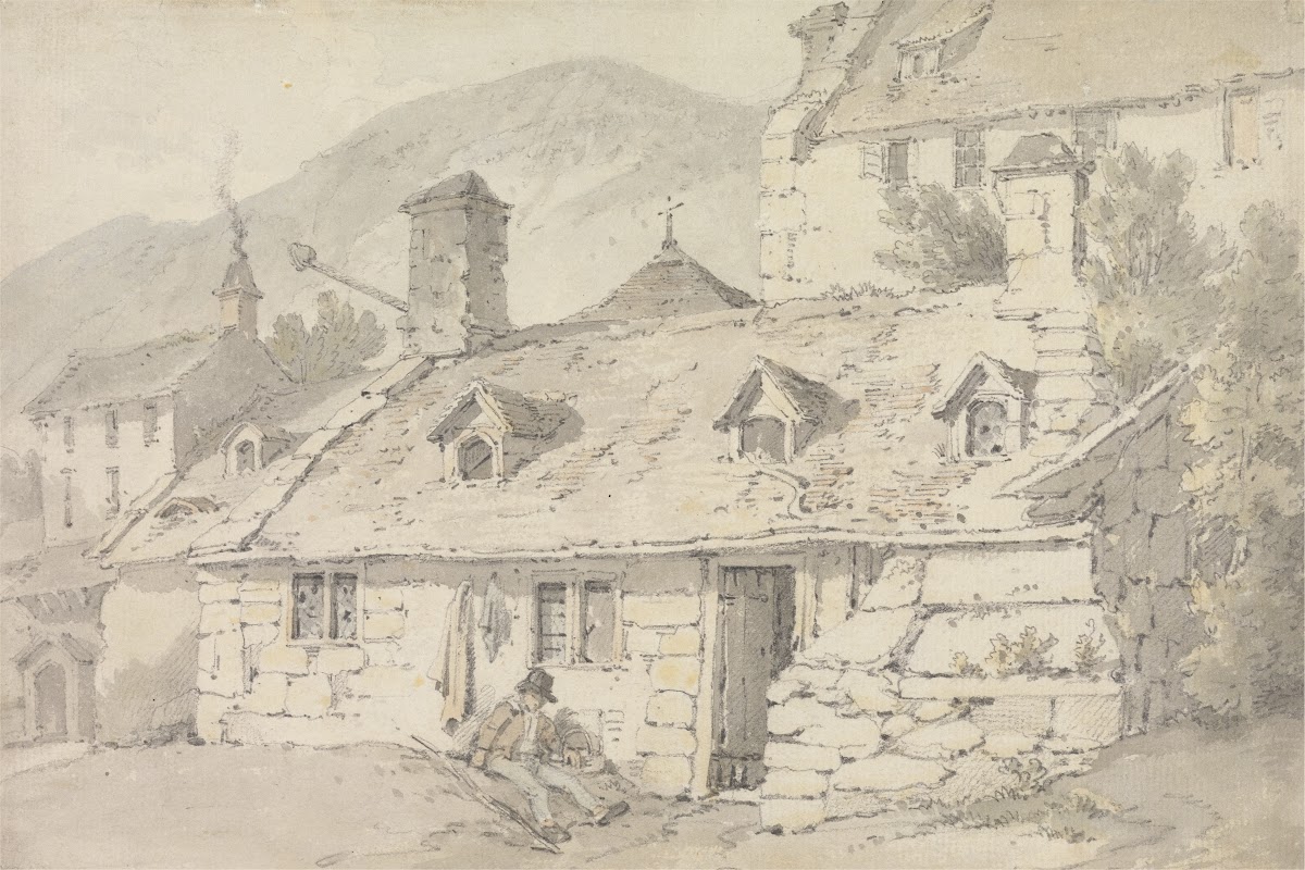 Stone Cottages in a Mountainous Landscape with a Figure in the Foreground