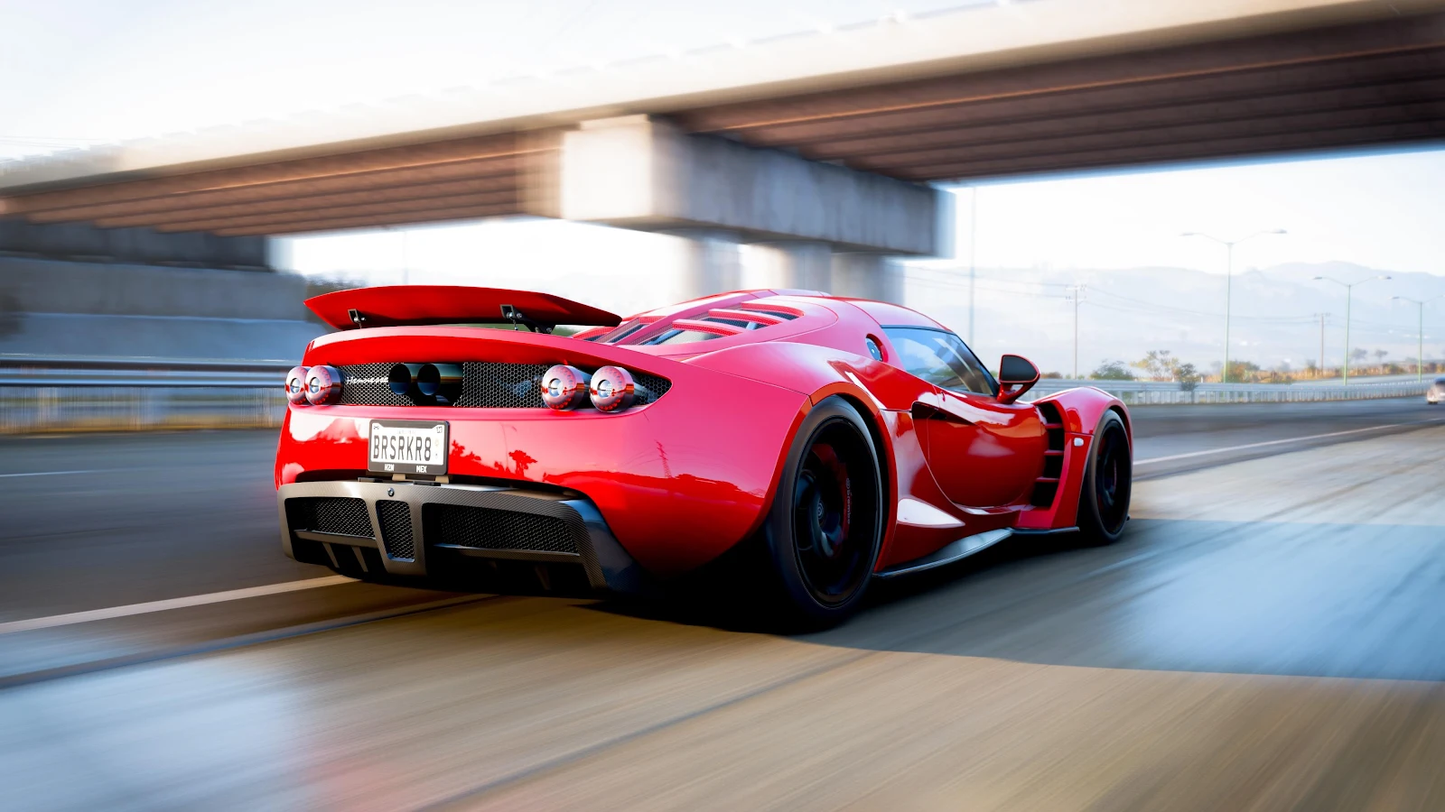 Red Hennessey Venom GT Highway - Automotive Digital Art 4K Wallpaper (3840x2160)