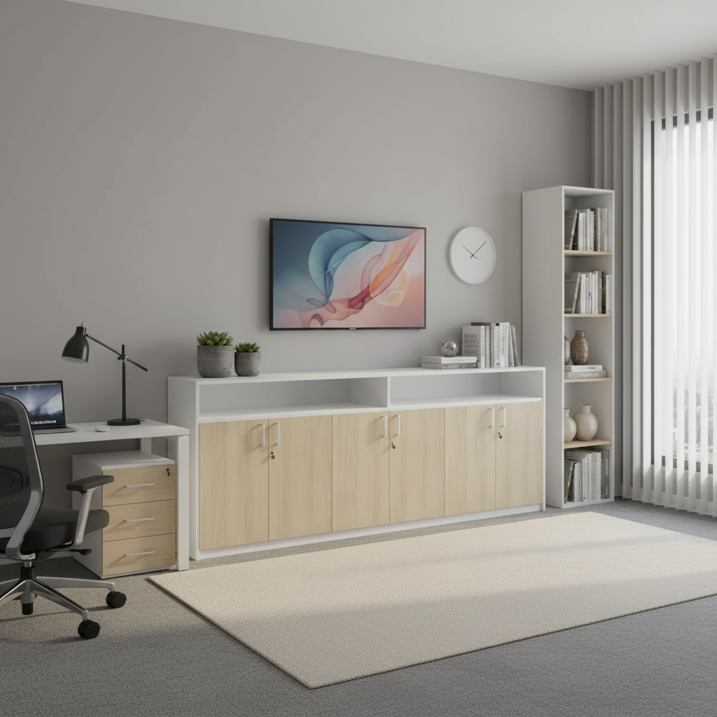 RADAR Color Six Door Cabinet With Recessed Open Top Shelf