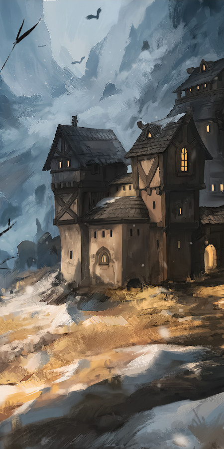 Fantasy House, Winter Landscape, Mountain House, Digital Art 4K Phone Wallpaper