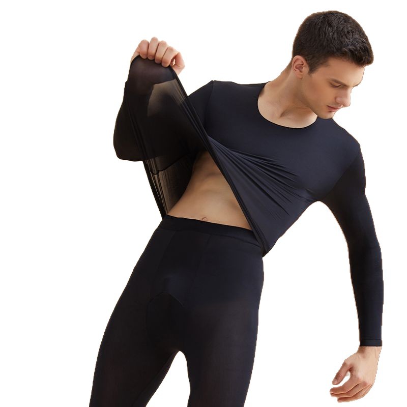 Men's Thermal Underwear Set, Seamless, Plain, Round Neck