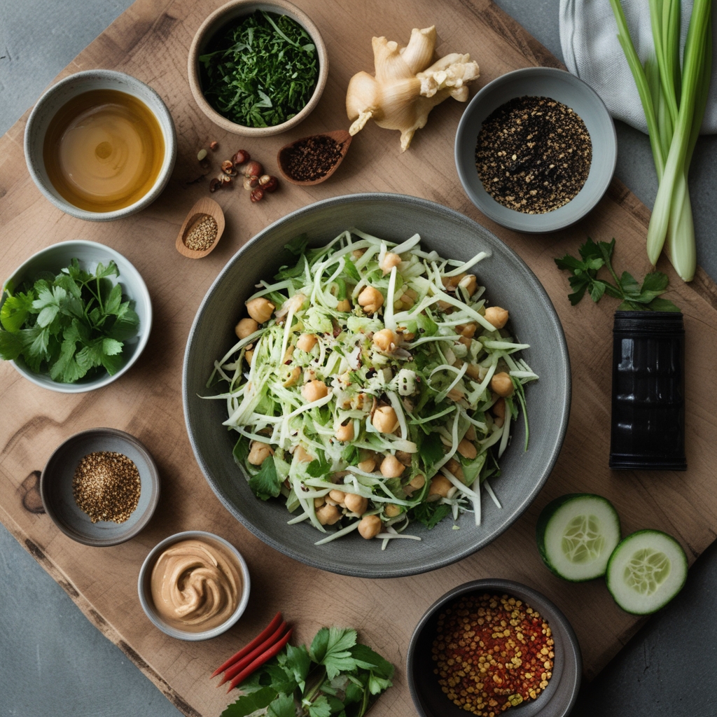 Ingredients for Asian Cucumber and Chickpea Slaw with Sesame Dressing - Easy & Fresh Side Dish