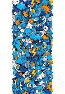 Dynamic Blue Urban Doodle Wall