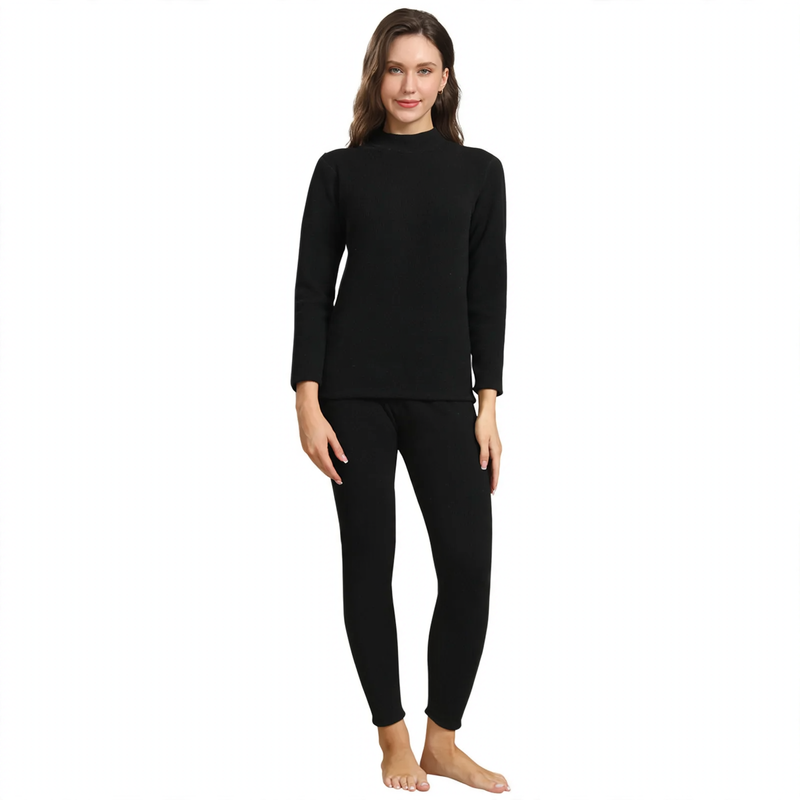 Padded thermal underwear set with lamb fleece imitation