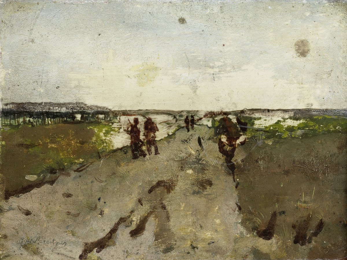 Landscape near Waalsdorp with Soldiers on Maneuver c 1880   c 1923