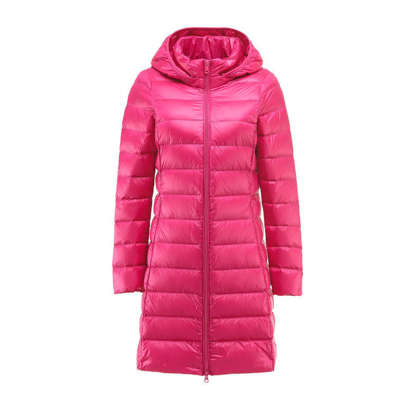 Women's down coat, mid-length, with detachable hood