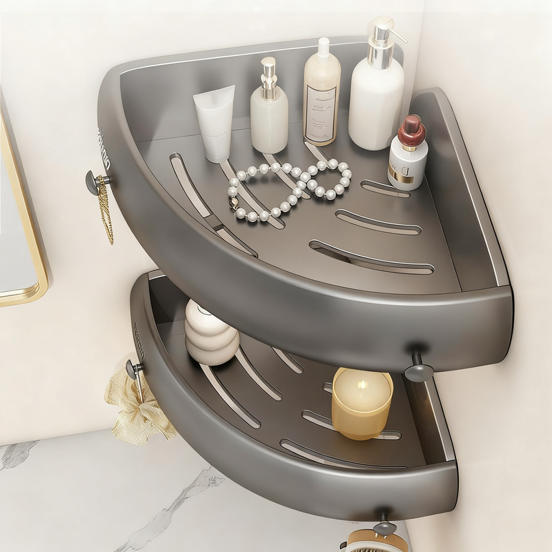 Corner shelf for bathroom, aluminum, no drilling
