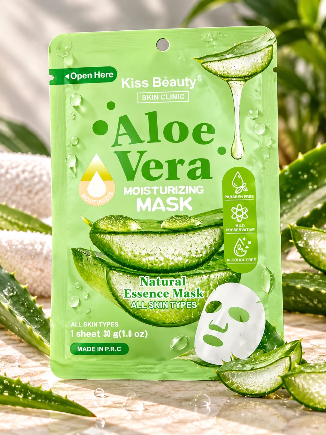 Mascarilla facial hidratante de aloe vera Kiss Beauty