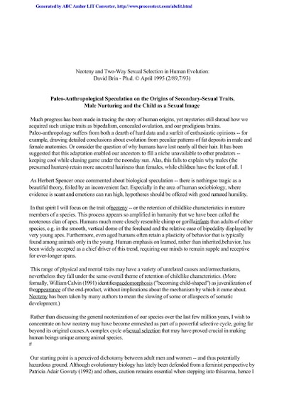 Neoteny & Two-Way Sexual Selection in Human Evolution