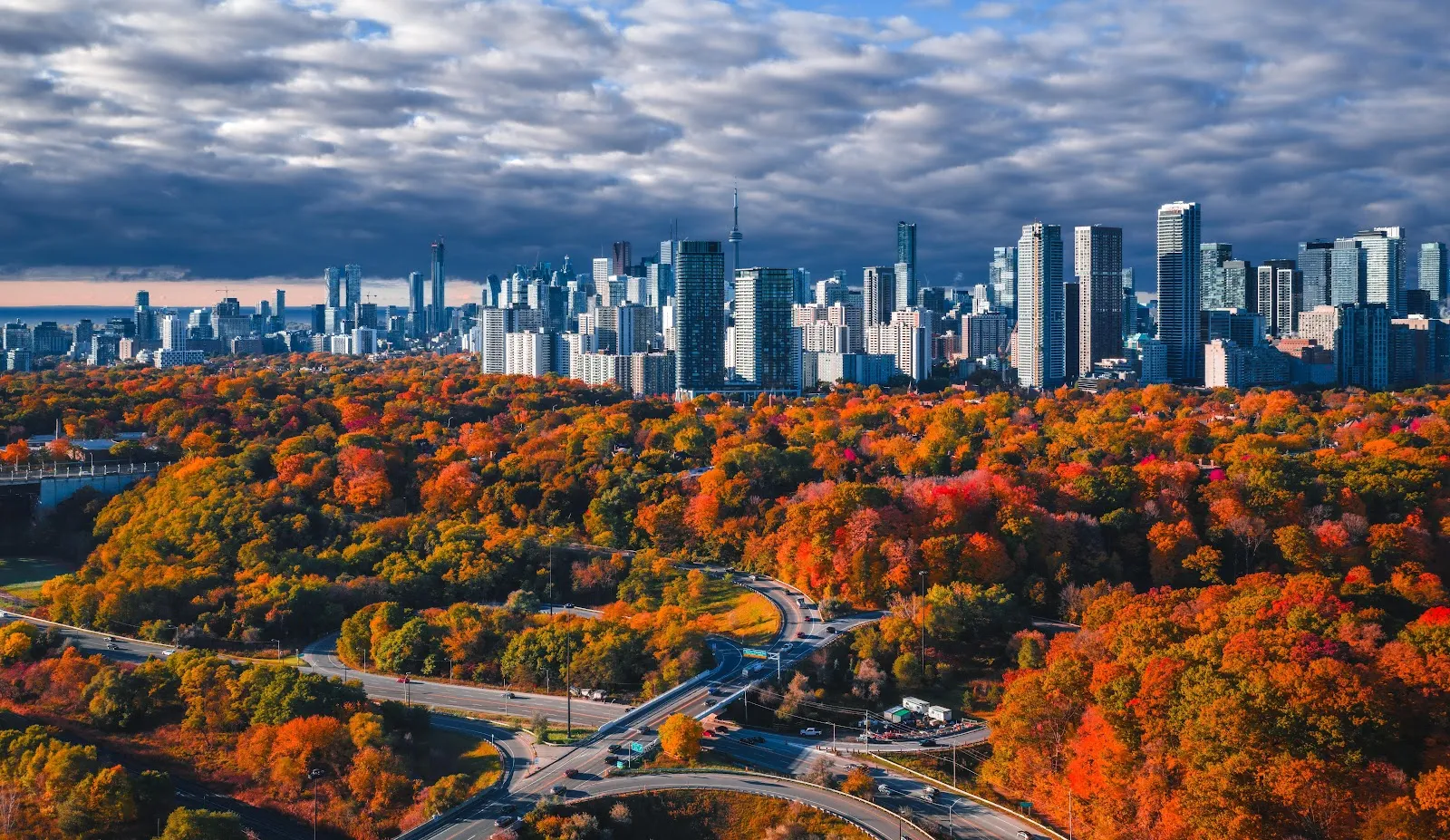 Toronto Skyline Over Autumn Foliage - Urban Landscape Photography 5K Wallpaper (6144x3558)