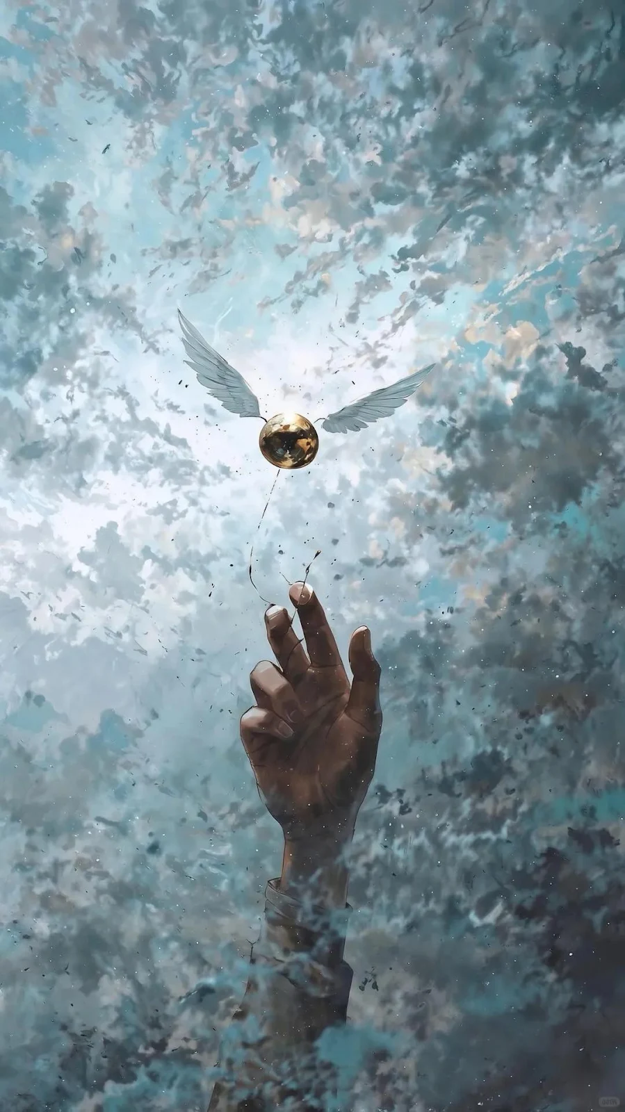 Hand Reaching for Golden Snitch - Fantasy Painting Full HD iPhone Wallpaper (1080x1923)