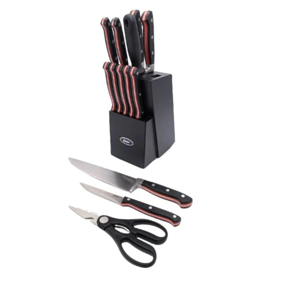 Cuchillos de acero inoxidable Oster™ Durbin con base, 14 piezas