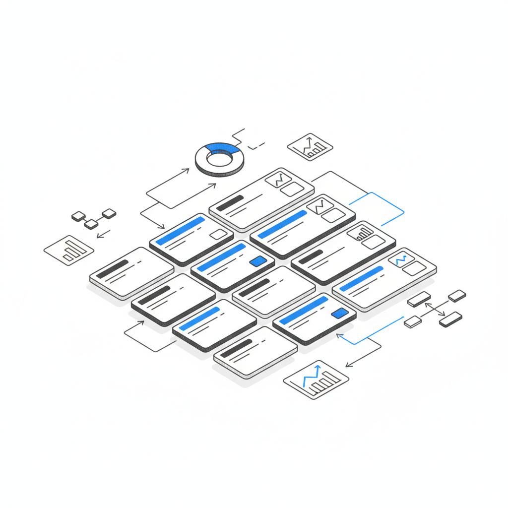 Isometric 2D vector marketing test board showing colored audience-segment cards, ad thumbnail boxes and arrows illustrating progression from test to scale on white background &mdash; What are the benefits of meta ads?