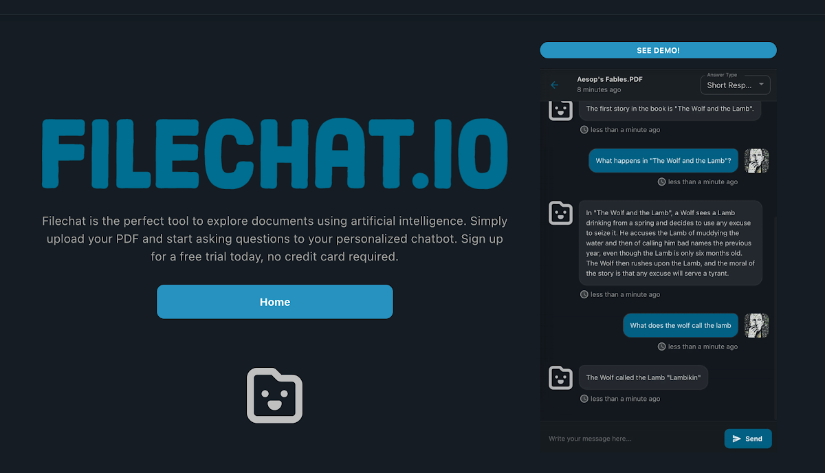 Captura de Filechat.io