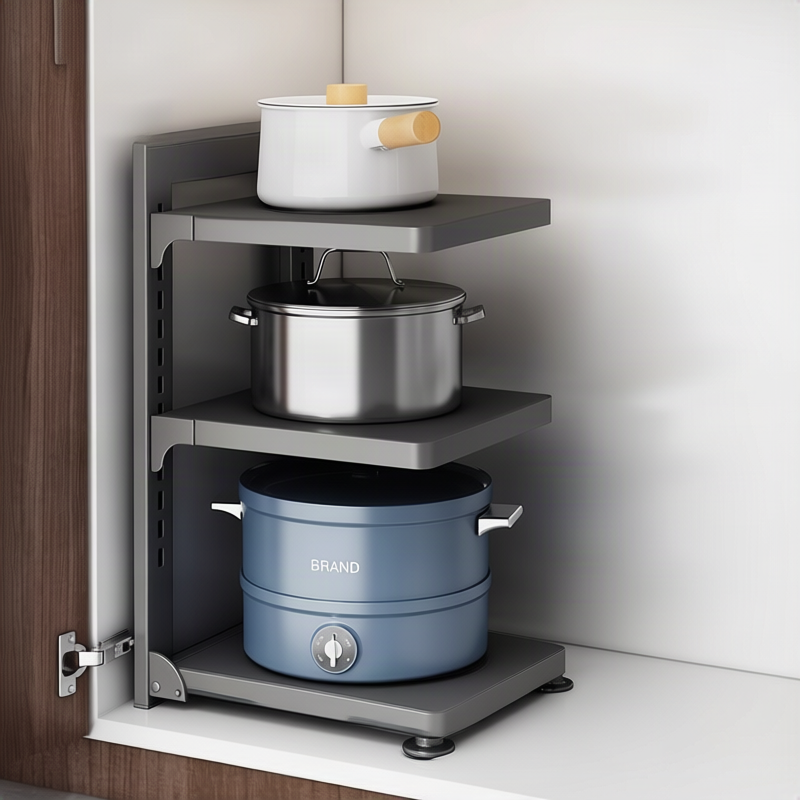 Pot rack, multi-tiered, Gunmetal, foldable