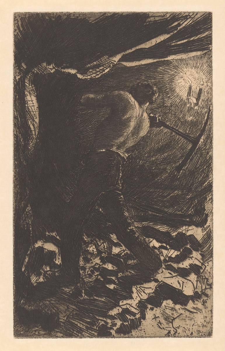 Mijnarbeider met bloot bovenlijf 1895