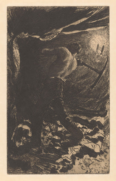 Mijnarbeider met bloot bovenlijf 1895