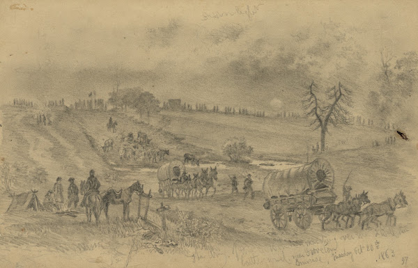The Army of the Potomac marching over the second Bull Run battleground near Grov