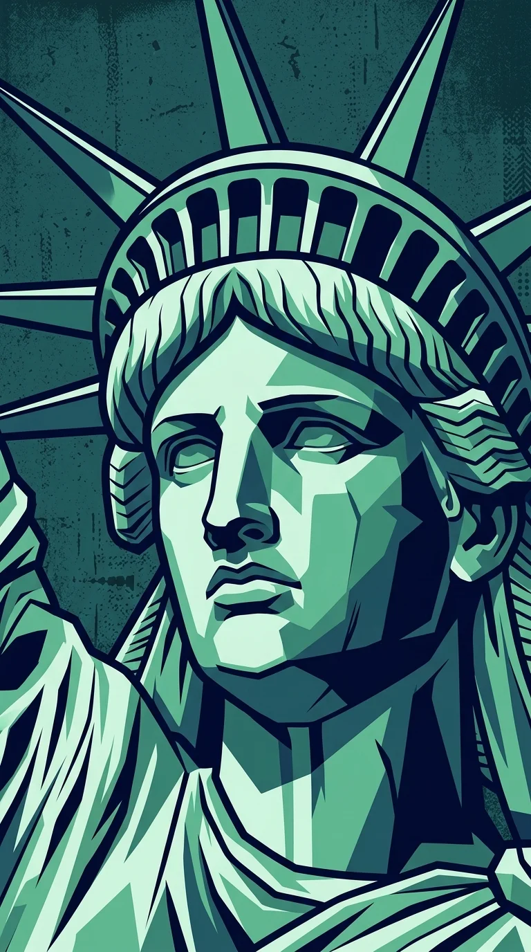 High-Contrast Teal Graphic of Statue of Liberty Portrait - Free 4K mobile Wallpaper