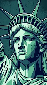High-Contrast Teal Graphic of Statue of Liberty Portrait