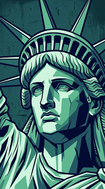 High-Contrast Teal Graphic of Statue of Liberty Portrait - Free mobile Wallpaper