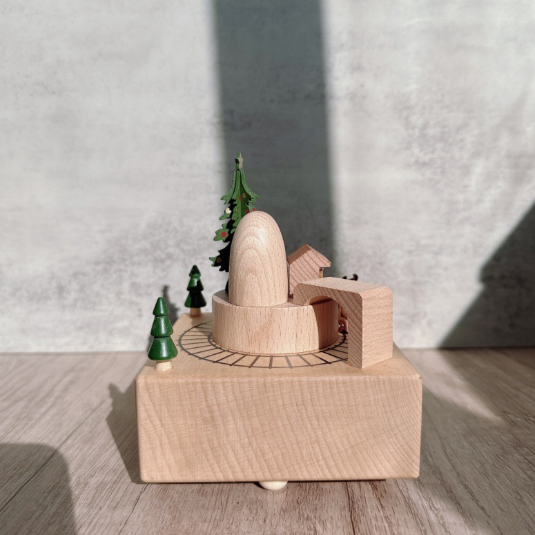Spieluhr aus Buchenholz, handbemaltes Design