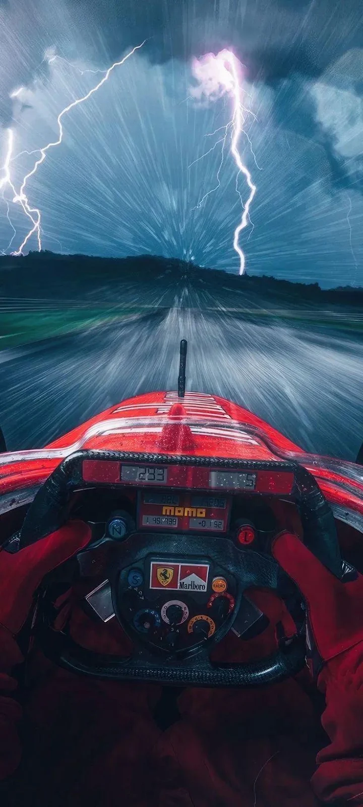 Ferrari F1 Car In Lightning Storm - Digital Composite Art iPhone Wallpaper (736x1635)