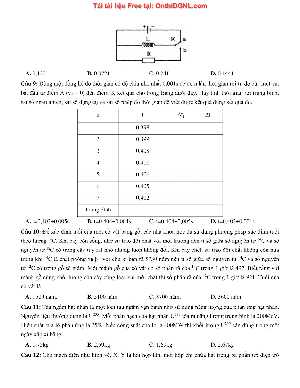 105 bài tập môn Vật Lý - Ôn thi ĐGNL Bách khoa Hà Nội Phần 7