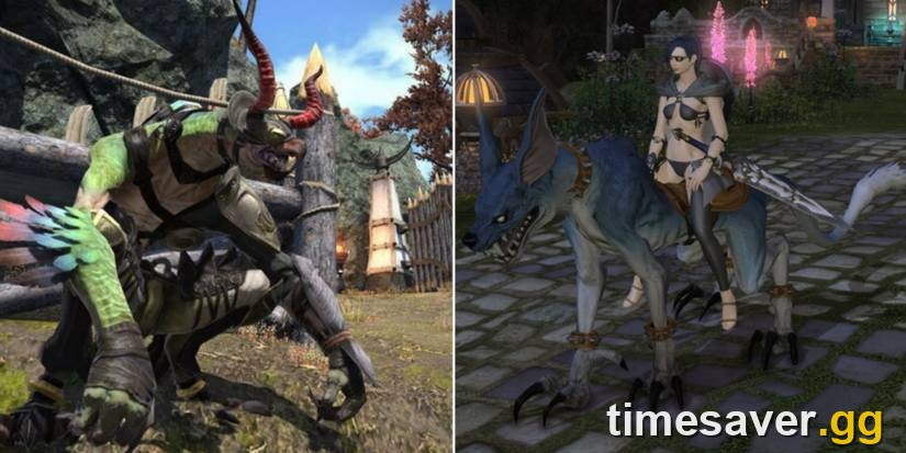 Ixali tribal quest area and the Direwolf mount in FFXIV