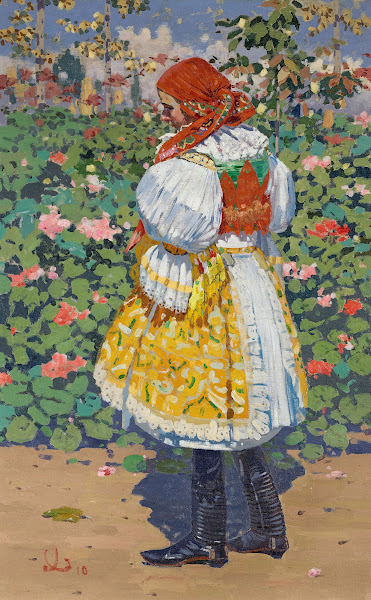 Dívka v kroji v zahrade Girl in Traditional Dress in a Garden 1910