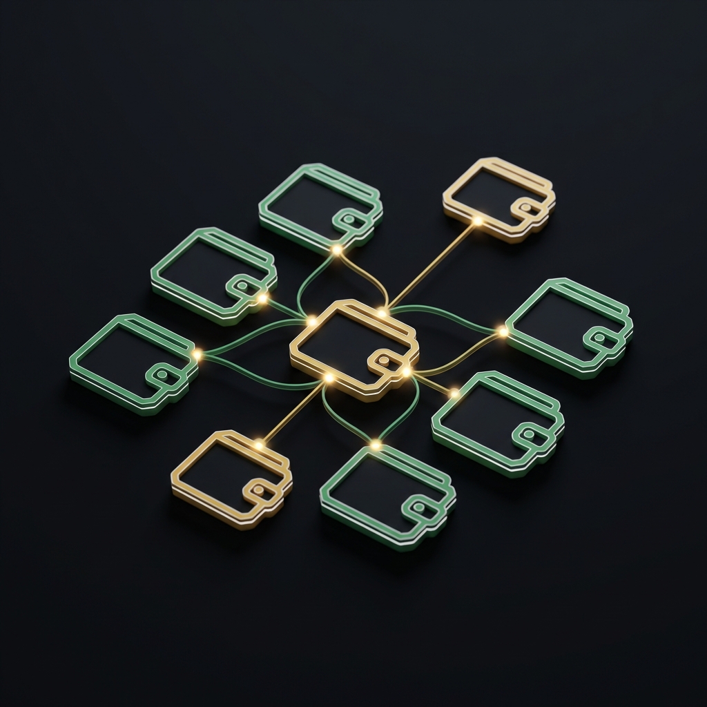 Close up of blockchain transfer lines and exchange wallet icons on dark minimalist background indicating exchange inflows crypto coin market news