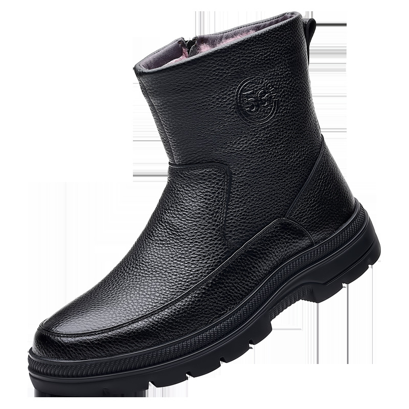 Men's winter boots made of genuine leather, lambskin lining