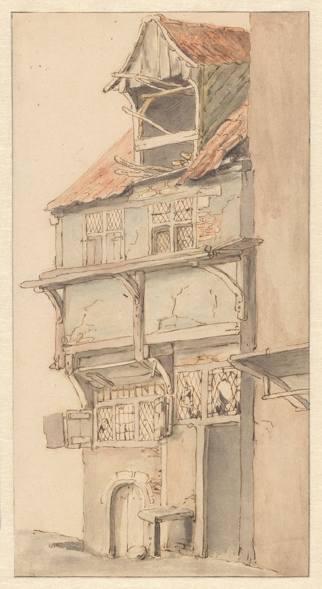 Gevel van een hoekhuis met open dakkapel 1620   1685